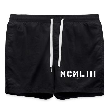 Roman numeral year of birth Made in 1953 - Swim Trunks - black - Front - AI Model Male 185 light (185cm)