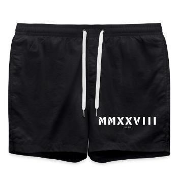 Roman numeral year of birth Made in 2028 - Swim Trunks - black - Front - AI Model Male 185 light (185cm)
