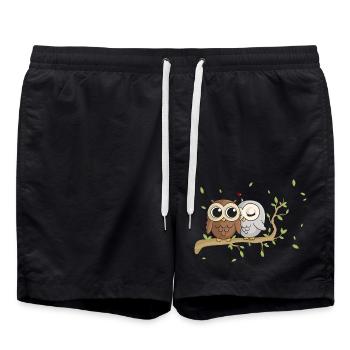 Hiboux de bande dessinée amoureux - Short de bain - noir - Devant - AI Model Male 185 light (185cm)