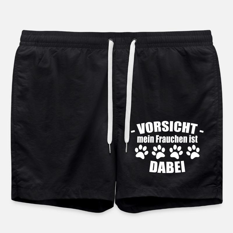 Saying - beware, miss is there - dog - Swim Trunks - black