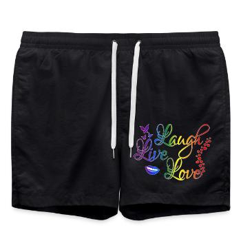 Laugh Live Love in LGBT Regenbogen Farben - Badeshorts - Schwarz - Vorne - AI Model Male 185 light (185cm)