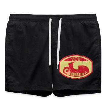 Simsom Schwalbe - VEB DEKORATIEF Vintage Logo DDR - Badeshorts - Schwarz - Vorne - AI Model Male 185 light (185cm)