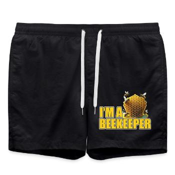 Ich bin ein cooler stolzer Imker-Logo-Designer - Badeshorts - Schwarz - Vorne - AI Model Male 185 light (185cm)