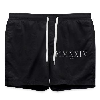 Roman Numeral Year of Birth Made in 2024 - Swim Trunks - black - Front - AI Model Male 185 light (185cm)
