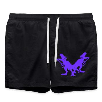 2 T-Rex Dinos Zwei Dinosaurier Gitarre Musik Team - Badeshorts - Schwarz - Vorne - AI Model Male 185 light (185cm)