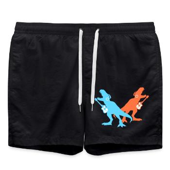 2 T-Rex Dinos Zwei Dinosaurier Gitarre Musik Team - Badeshorts - Schwarz - Vorne - AI Model Male 185 light (185cm)
