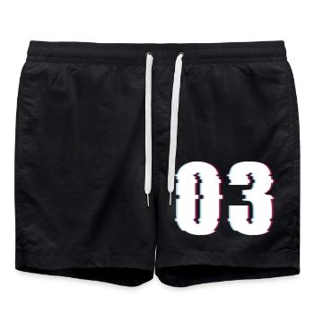 Drei 3 Three 03 Zahl Effekt Verzerrt Nummer - Badeshorts - Schwarz - Vorne - AI Model Male 185 light (185cm)