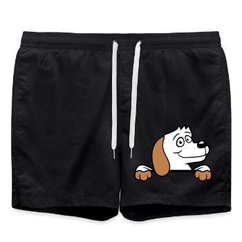 Dog Behind Wall Fence Sign Peeping Happy Cute - Swim Trunks - black - Front - AI Model Male 185 light (185cm)