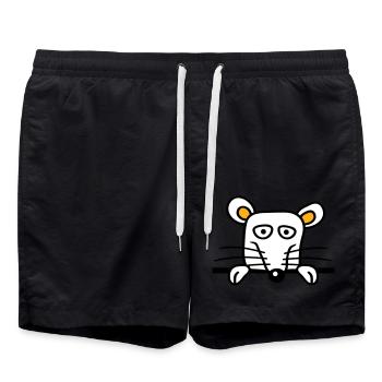 Maus Ratte hinter Mauer Zaun Schild guckt lustig - Badeshorts - Schwarz - Vorne - AI Model Male 185 light (185cm)