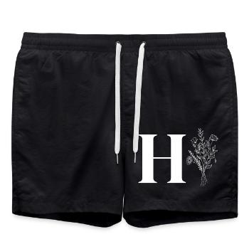 Lette h fleurs minimalistes - Short de bain - noir - Devant - AI Model Male 185 light (185cm)