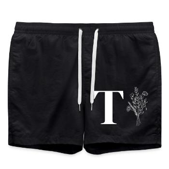 Lette t fleurs minimalistes - Short de bain - noir - Devant - AI Model Male 185 light (185cm)