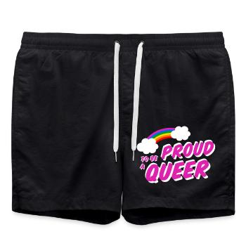 Proud to be Queer LGBT Rainbow Gay Shirt - Swim Trunks - black - Front - AI Model Male 185 light (185cm)
