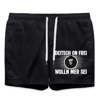 Deitsch on frei wolln mer sei - Badeshorts - Schwarz - Vorne - AI Model Male 185 light (185cm)