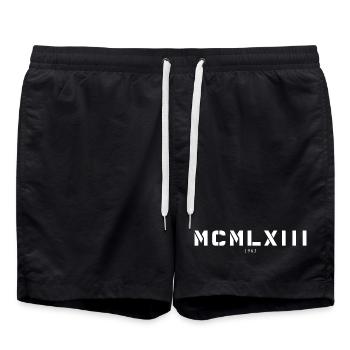 Roman numeral year of birth Made in 1963 - Swim Trunks - black - Front - AI Model Male 185 light (185cm)