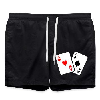 Jeu de cartes avec deux as - Short de bain - noir - Devant - AI Model Male 185 light (185cm)