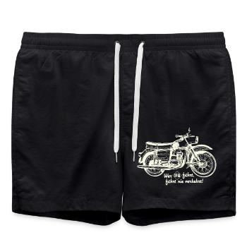 DDR Oldtimer Motorrad - emz Trophy IFA - Badeshorts - Schwarz - Vorne - AI Model Male 185 light (185cm)