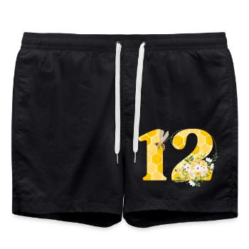 12th Birthday Bee - Swim Trunks - black - Front - AI Model Male 185 light (185cm)