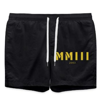 Roman numeral year of birth Made in 2003 - Swim Trunks - black - Front - AI Model Male 185 light (185cm)