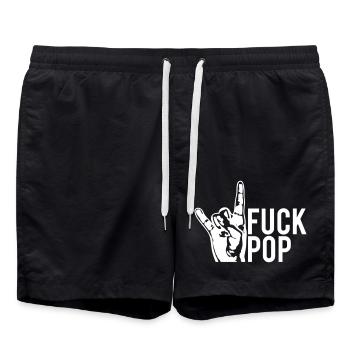 Fuck Pop Charts Musik Heavy Metal Hörner Handgeste - Badeshorts - Schwarz - Vorne - AI Model Male 185 light (185cm)