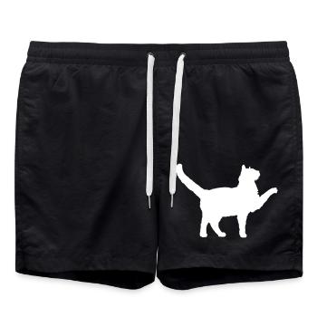 Katze Silhouette Begrüßen Pfote Strecken Betteln - Badeshorts - Schwarz - Vorne - AI Model Male 185 light (185cm)