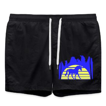Pferd Reiten Linien Reiter Sonne Palmen Silhouette - Badeshorts - Schwarz - Vorne - AI Model Male 185 light (185cm)