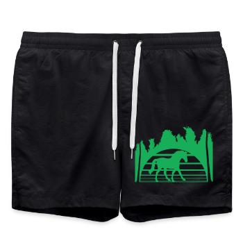 Pferd Reiten Linien Reiter Sonne Palmen Silhouette - Badeshorts - Schwarz - Vorne - AI Model Male 185 light (185cm)