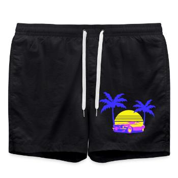 Miami USA Cool Oldtimer Auto Sonne Amerika Florida - Badeshorts - Schwarz - Vorne - AI Model Male 185 light (185cm)