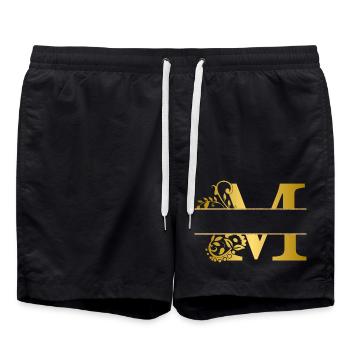 Letter m personalised gold floral - gift idea - Swim Trunks - black - Front - AI Model Male 185 light (185cm)
