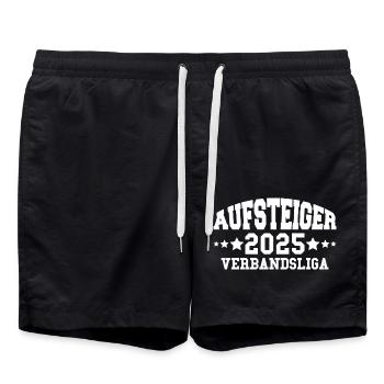 Aufsteiger 2025 Verbandsliga Aufstieg Fußball - Badeshorts - Schwarz - Vorne - AI Model Male 185 light (185cm)
