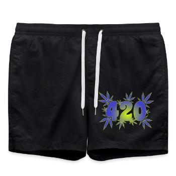 420 Leaf Vibes - Cannabis - Weed - Marihuana - Badeshorts - Schwarz - Vorne - AI Model Male 185 light (185cm)
