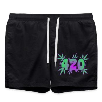 420 Leaf Vibes - Cannabis - Weed - Marihuana - Badeshorts - Schwarz - Vorne - AI Model Male 185 light (185cm)