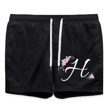 Lettre h fleurs - Short de bain - noir - Devant - AI Model Male 185 light (185cm)