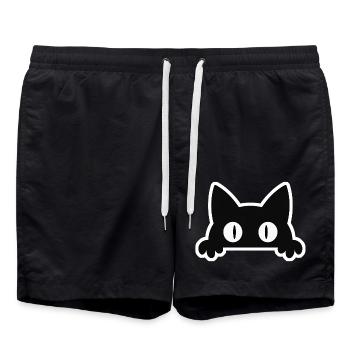 Mischievous cat - Swim Trunks - black - Front - AI Model Male 185 light (185cm)