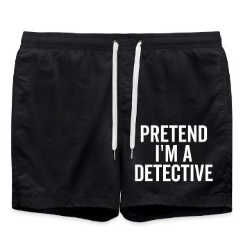 Pretend I’m a Detective - Swim Trunks - black - Front - AI Model Male 185 light (185cm)