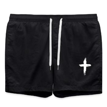 Christian Cross - Swim Trunks - black - Front - AI Model Male 185 light (185cm)