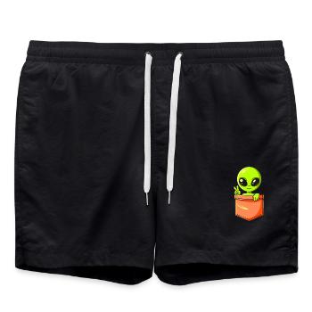 Alien vert dans la poche de poitrine - Peace - Short de bain - noir - Devant - AI Model Male 185 light (185cm)