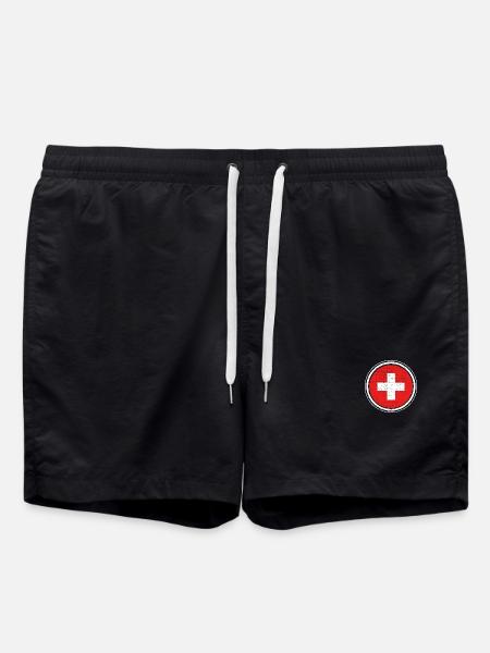 Schweiz - Schweizerkreuz - Badeshorts - Schwarz