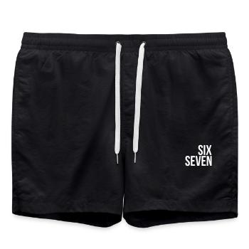 67 "six seven" text - Badeshorts - Schwarz - Vorne - AI Model Male 185 light (185cm)