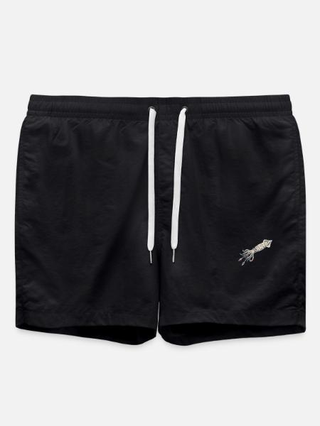 Bestickter Tintenfisch – Meeresmotiv (gedruckt) - Badeshorts - Schwarz