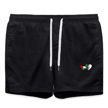 Palästina Algerien Flagge Herz - Badeshorts - Schwarz - Vorne - AI Model Male 185 light (185cm)