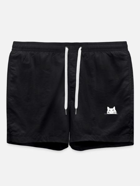 Guckende Katze mit Schnurrhaaren - Badeshorts - Schwarz