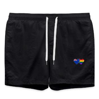 Neuseeland Regenbogen Flagge Herz - Badeshorts - Schwarz - Vorne - AI Model Male 185 light (185cm)