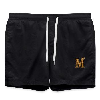 Barockes M Monogramm aus Gold - Badeshorts - Schwarz - Vorne - AI Model Male 185 light (185cm)