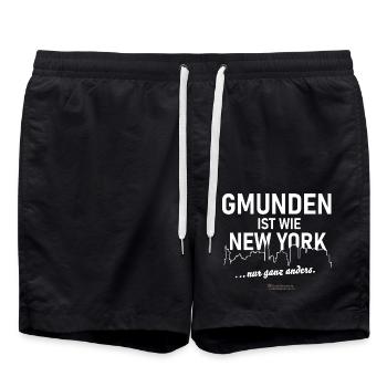 Gmunden ist wie New York - Badeshorts - Schwarz - Vorne - AI Model Male 185 light (185cm)