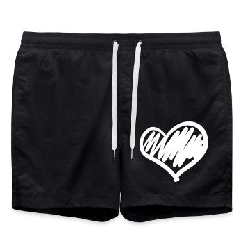big heart hand-drawn - Swim Trunks - black - Front - AI Model Male 185 light (185cm)