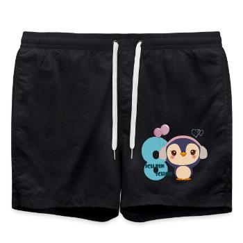 Kleiner süßer Pinguin zum 8. Geburtstag - Badeshorts - Schwarz - Vorne - AI Model Male 185 light (185cm)