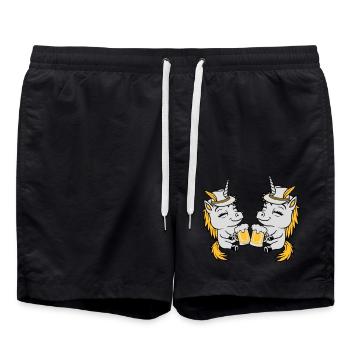 Einhorn Freunde Bier Anstoßen - Badeshorts - Schwarz - Vorne - AI Model Male 185 light (185cm)