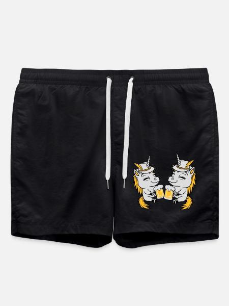 Einhorn Freunde Bier Anstoßen - Badeshorts - Schwarz