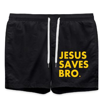 Jesus saves bro - Short de bain - noir - Devant - AI Model Male 185 light (185cm)