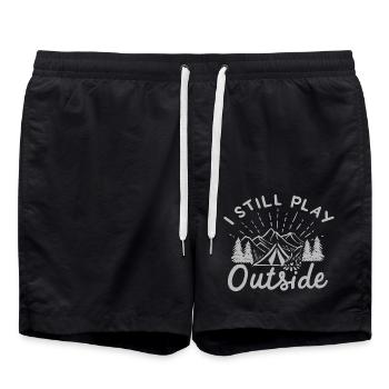 Camping Spruch Lagerfeuer - Badeshorts - Schwarz - Vorne - AI Model Male 185 light (185cm)